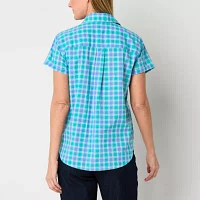 St. John's Bay Womens Short Sleeve Regular Fit Button-Down Shirt