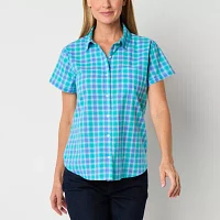 St. John's Bay Womens Short Sleeve Regular Fit Button-Down Shirt