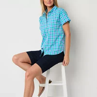 St. John's Bay Womens Short Sleeve Regular Fit Button-Down Shirt