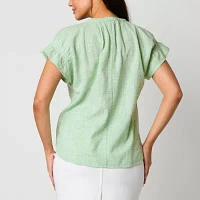Liz Claiborne Womens V Neck Short Sleeve Blouse