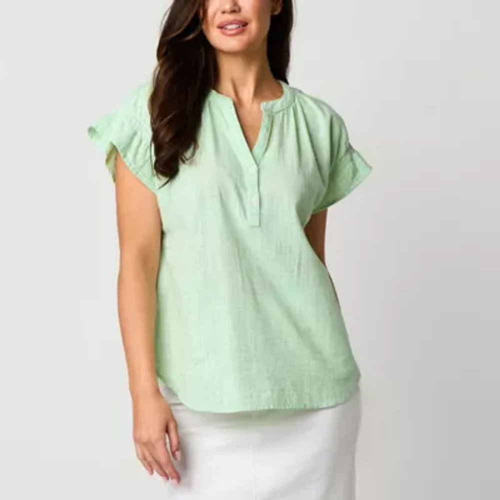 Liz Claiborne Womens V Neck Short Sleeve Blouse