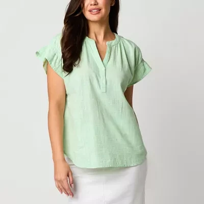 Liz Claiborne Womens V Neck Short Sleeve Blouse