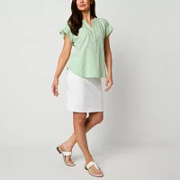 Liz Claiborne Womens V Neck Short Sleeve Blouse
