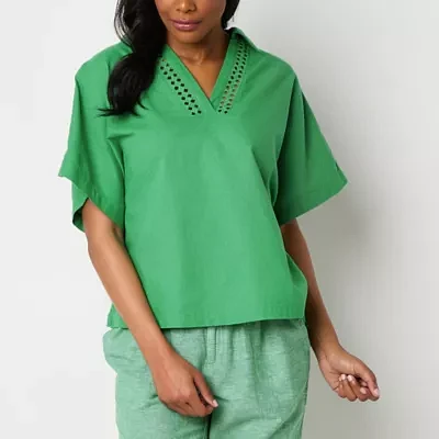 Liz Claiborne Womens V Neck Short Sleeve Blouse