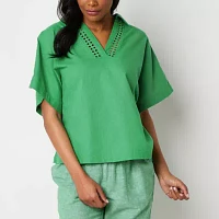Liz Claiborne Womens V Neck Short Sleeve Blouse
