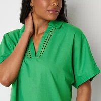 Liz Claiborne Womens V Neck Short Sleeve Blouse