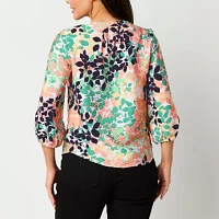 Liz Claiborne Womens 3/4 Sleeve Regular Fit Button-Down Shirt