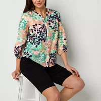 Liz Claiborne Womens 3/4 Sleeve Regular Fit Button-Down Shirt