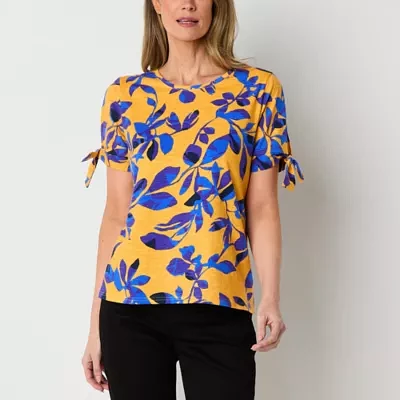 Liz Claiborne Womens Crew Neck Short Sleeve Blouse