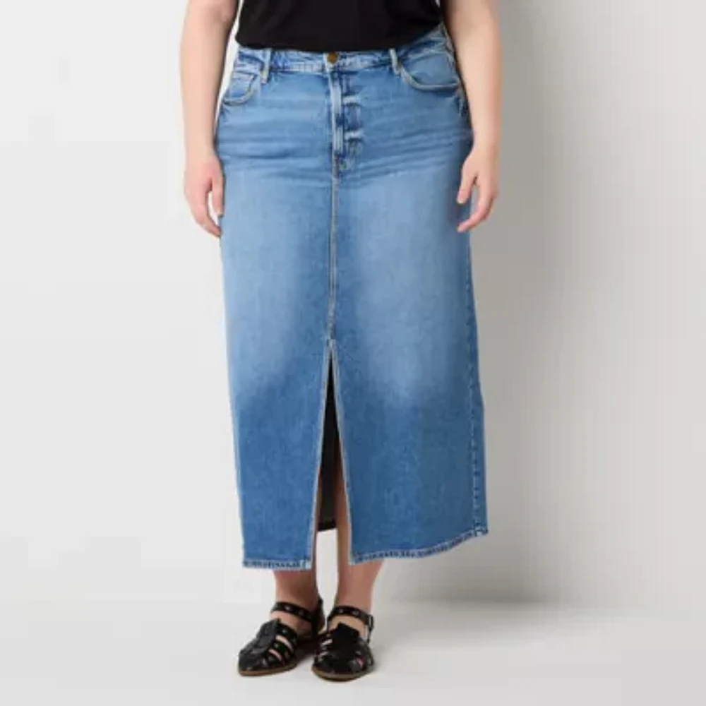 a.n.a Womens High Rise Long Denim Skirt-Plus