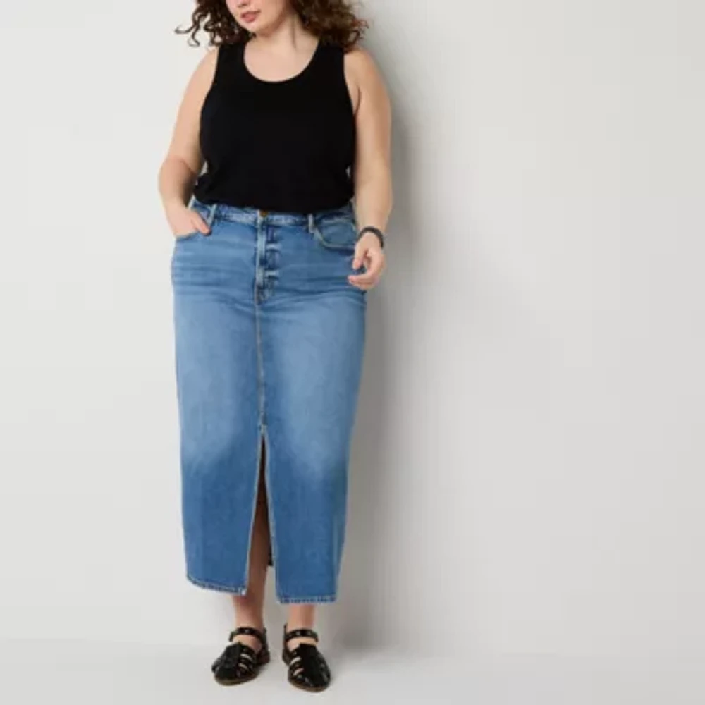 a.n.a Womens High Rise Long Denim Skirt-Plus