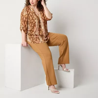 Worthington Plus Womens Split Crew Neck 3/4 Sleeve Blouse