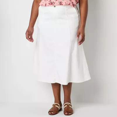 Liz Claiborne Womens Mid Rise Midi A-Line Skirt-Plus