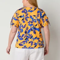 Liz Claiborne Plus Womens Crew Neck Short Sleeve Blouse