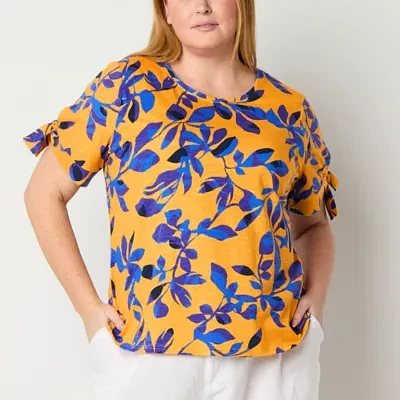 Liz Claiborne Plus Womens Crew Neck Short Sleeve Blouse