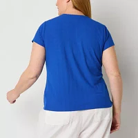 Liz Claiborne Plus Womens Crew Neck Short Sleeve Blouse