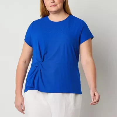 Liz Claiborne Plus Womens Crew Neck Short Sleeve Blouse
