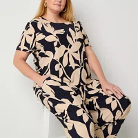 Liz Claiborne Plus Womens Round Neck Short Sleeve Blouse
