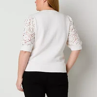 Liz Claiborne Plus Womens Crew Neck Short Sleeve Pullover Sweater