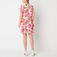 Jessica Howard Womens Short Sleeve Floral Shift Dress Petite