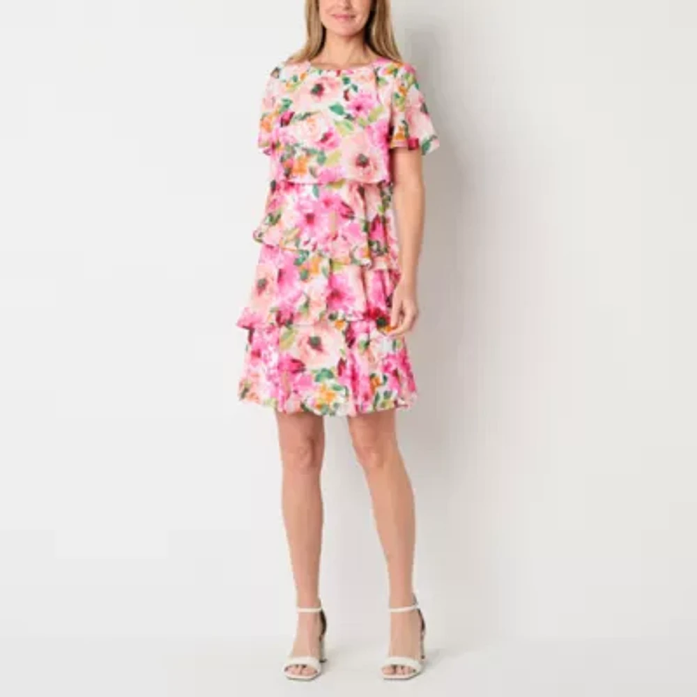 Jessica Howard Womens Short Sleeve Floral Shift Dress Petite