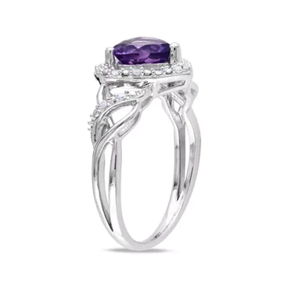 Heart-Shaped Genuine Amethyst and Diamond-Accent Ring