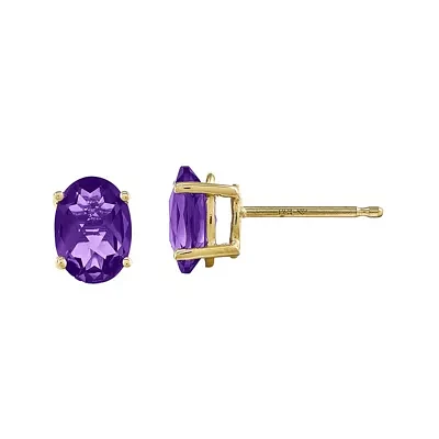 Oval Genuine Amethyst 14K Yellow Gold Stud Earrings