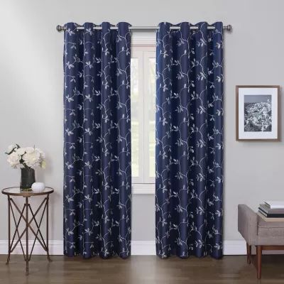 Max Blackout Mystique Grommet Top Embroidered 100% Single Curtain Panels