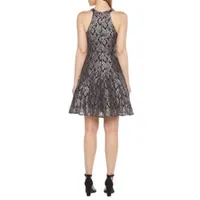 R & M Richards Sleeveless Glitter Lace Fit Flare Dress