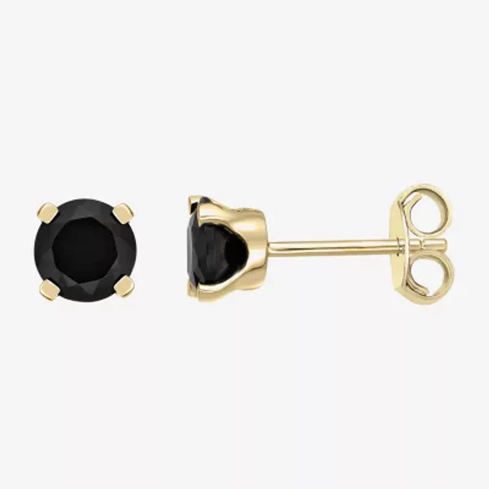 Genuine Black Onyx 14K Gold 6mm Round Stud Earrings