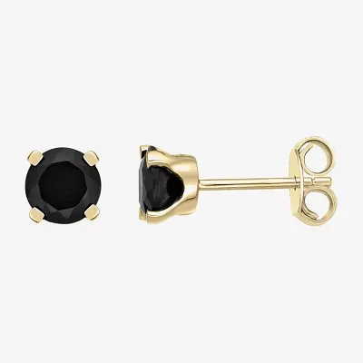 Genuine Black Onyx 14K Gold 6mm Round Stud Earrings