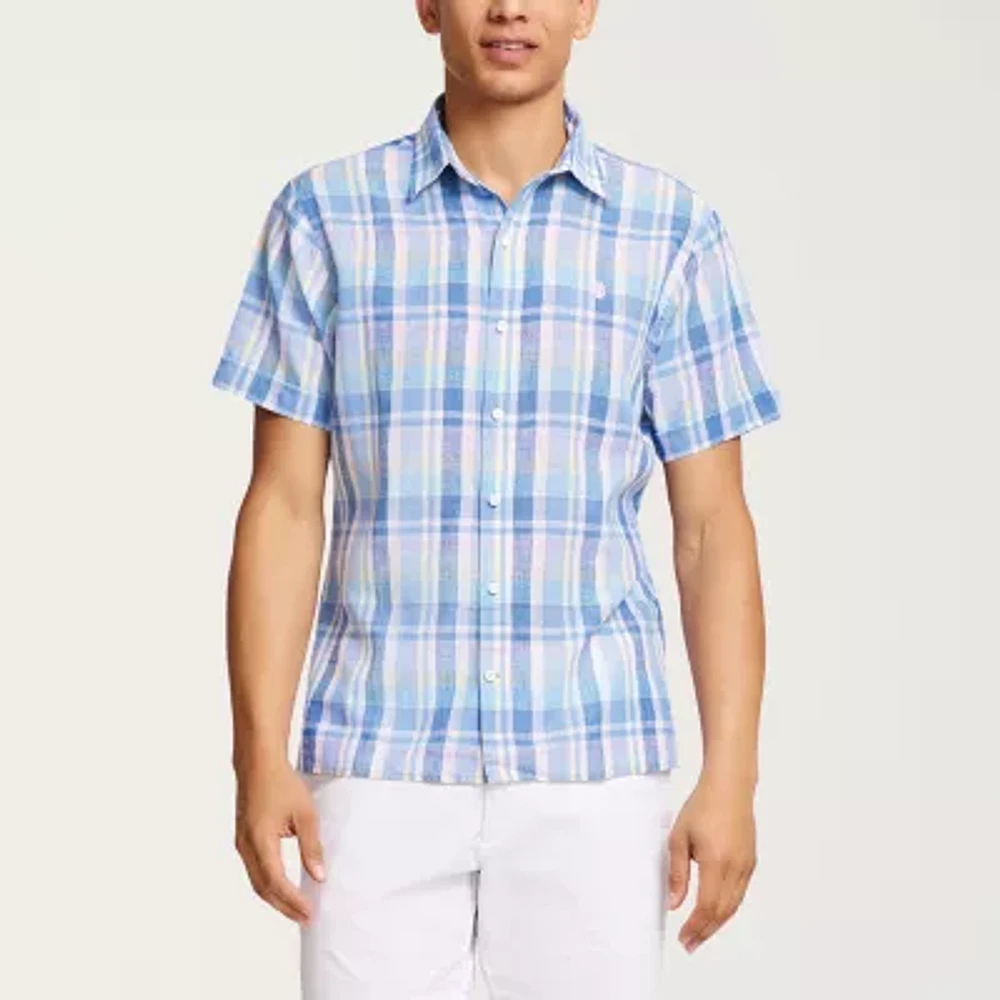 IZOD Madras Mens Classic Fit Short Sleeve Plaid Button-Down Shirt