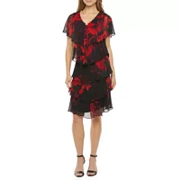 S. L. Fashions Womens Short Sleeve Embellished Floral Shift Dress