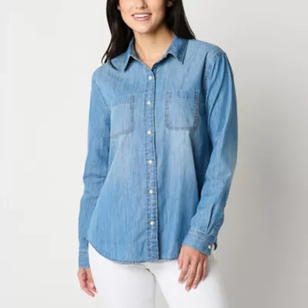 a.n.a Womens Long Sleeve Regular Fit Button-Down Shirt