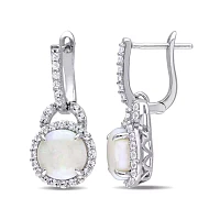 Genuine Opal and White Topaz Sterling Silver Earrings