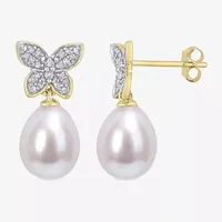 1/8 CT. T.W. White Cultured Freshwater Pearl 10K Gold Drop Earrings