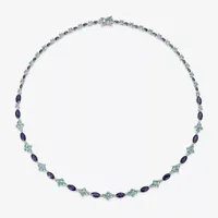 Womens Lab Created Blue Sapphire Sterling Silver Collar Necklace