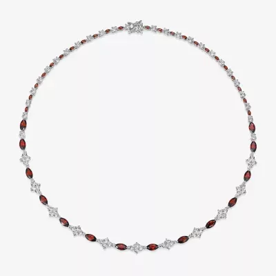 Womens Red Garnet Sterling Silver 18 Inch Tennis Necklace