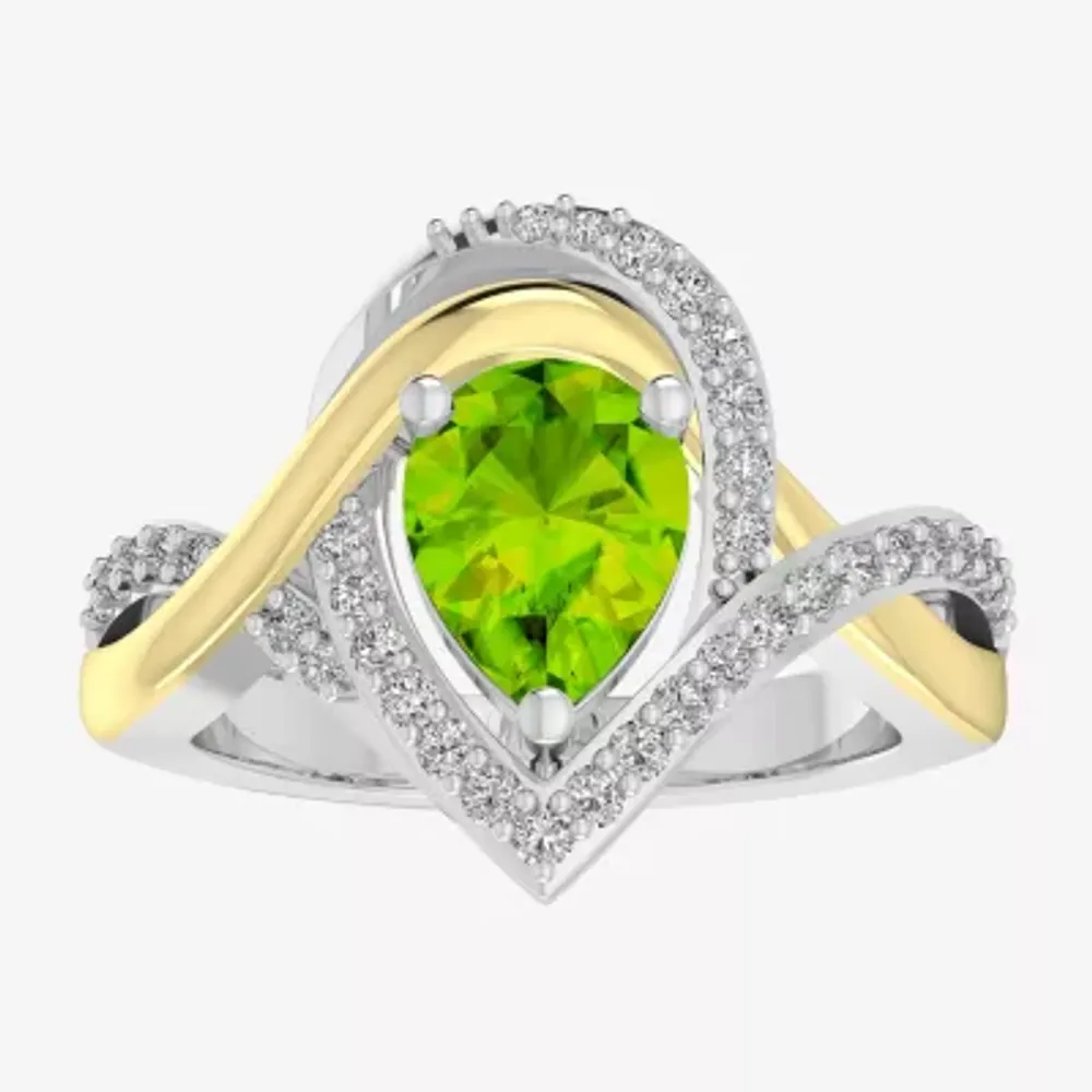 Womens Genuine Green Peridot 10K Gold Over Silver Pear Crossover Cocktail Ring