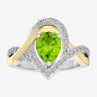 Womens Genuine Green Peridot 10K Gold Over Silver Pear Crossover Cocktail Ring