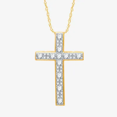 (H-I / I1) Womens 1 CT. T.W. Lab Grown Diamond 14K Gold Over Silver Cross Pendant Necklaces