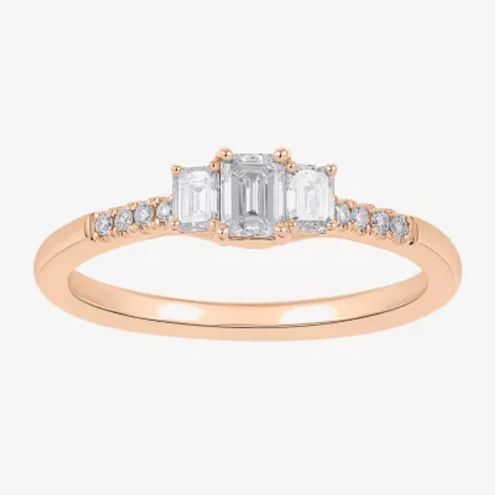 Love Lives Forever (H-I / Si2) Womens / CT. T.W. Lab Grown White Diamond 10K Gold Side Stone 3-Stone Engagement Ring