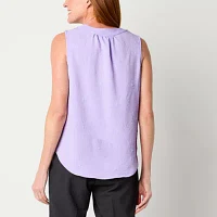 Liz Claiborne Womens Keyhole Neck Sleeveless Blouse