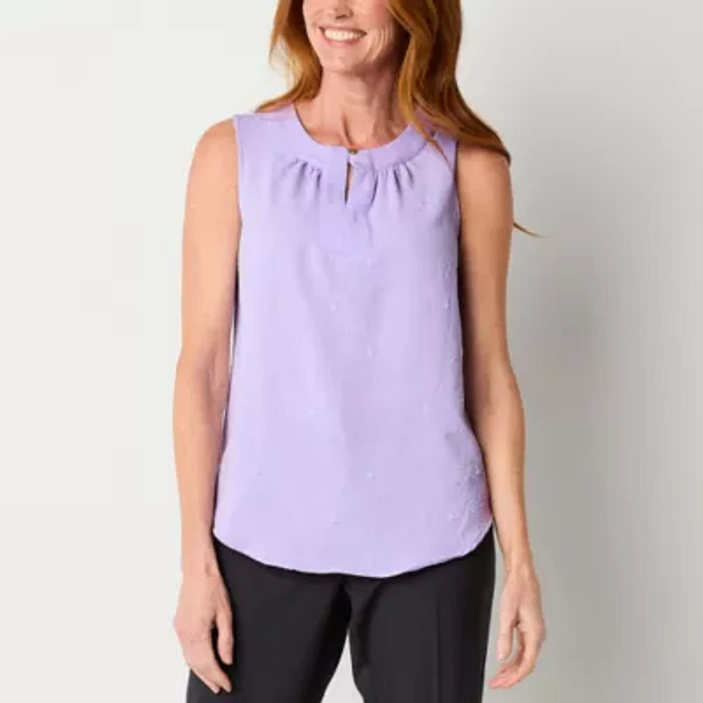 Liz Claiborne Womens Keyhole Neck Sleeveless Blouse