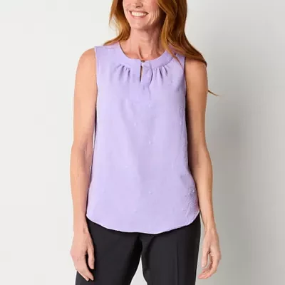 Liz Claiborne Womens Keyhole Neck Sleeveless Blouse