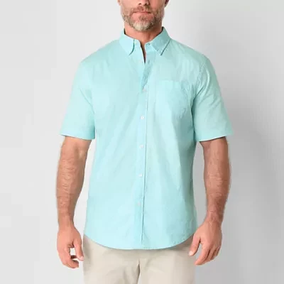 St. John's Bay Stretch Poplin Mens Slim Fit Short Sleeve Button-Down Shirt