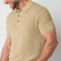 mutual weave Mens Short Sleeve Pullover Knitted Polo Sweater