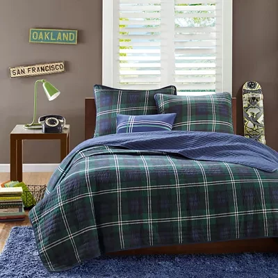 Mi Zone Cameron Plaid Quilt Set With Throw Pillow