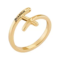 Personalized 10K Yellow Gold Sideways Cross Name Ring