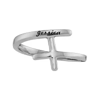 Personalized 14K White Gold Sideways Cross Name Ring